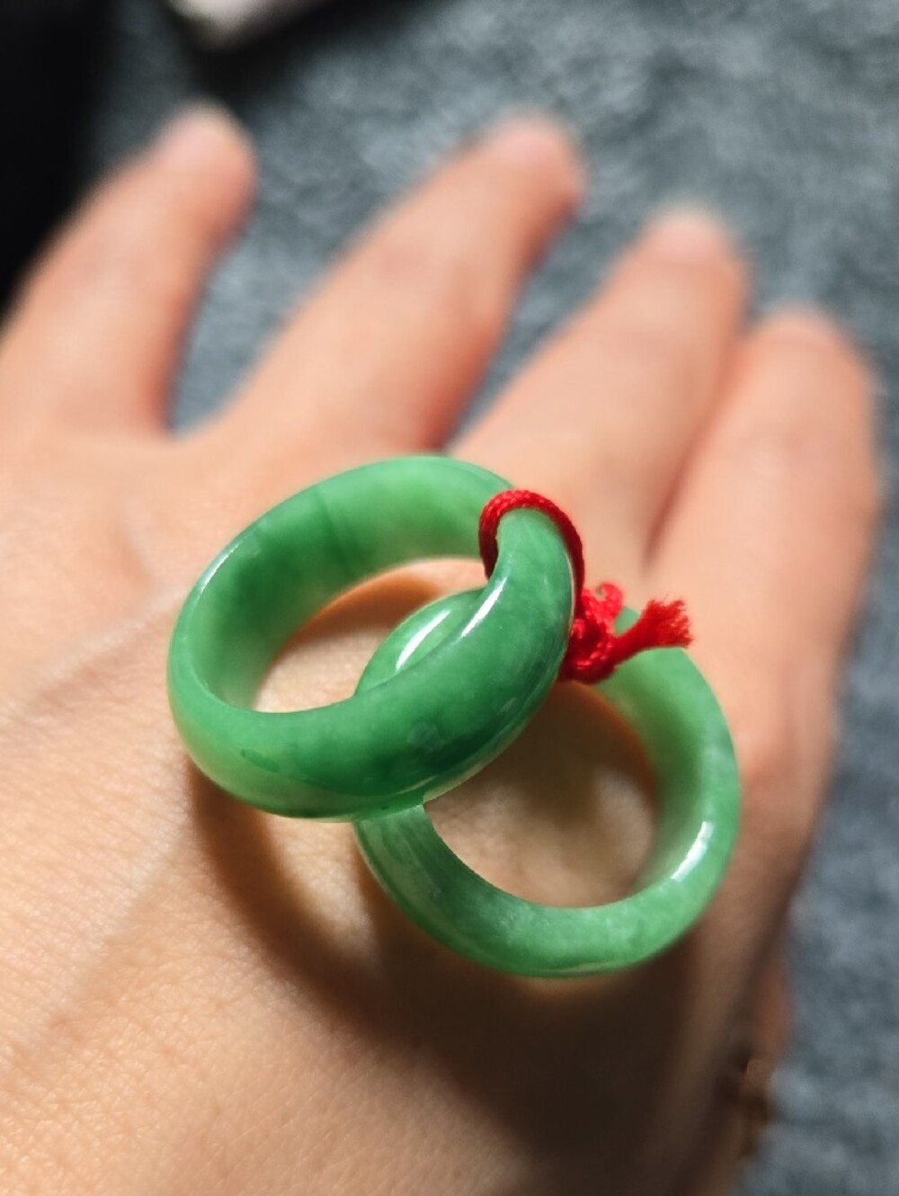 Green Jade Band Ring - A Pair - Picture 3 of 3